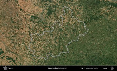 Montmorillon 'da. Copernicus Sentinel 'in Temmuz 2022' de çekilen uydu görüntüsünde Fransa 'nın idari bölgesinin ana hatları belirlendi.