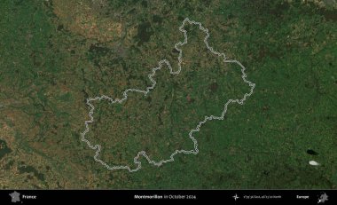Montmorillon 'da. Copernicus Sentinel 'in Ekim 2024' te çekilen uydu görüntüsünde Fransa 'nın idari bölgesinin ana hatlarını çizdim.