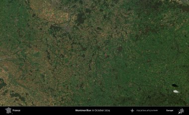 Montmorillon 'da. Copernicus Sentinel 'in Ekim 2024' te çekilmiş uydu görüntüsü üzerine Fransa 'nın idari bölgesi.