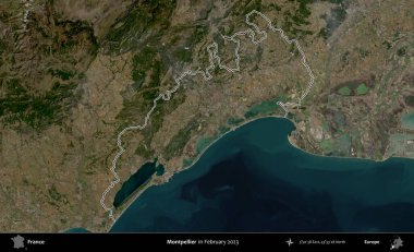Montpellier 'de. Copernicus Sentinel 'in Şubat 2023' te çekilen uydu görüntüsünde Fransa 'nın idari bölgesinin ana hatları belirlendi.