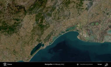 Montpellier 'de. Copernicus Sentinel 'in Şubat 2023' te çekilmiş uydu görüntüsü üzerine Fransa 'nın idari bölgesi.