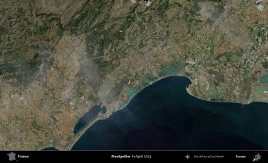Montpellier 'de. Copernicus Sentinel 'in Nisan 2023' te çekilmiş uydu görüntüsü üzerine Fransa 'nın idari bölgesi.