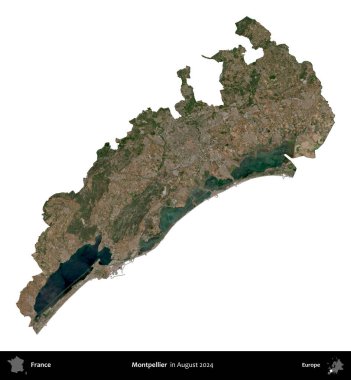 Montpellier 'de. Fransa 'nın idari bölgesi, Ağustos 2024' te çekilen Kopernik Nöbetçi karolarından oluşan bir uydu görüntüsüyle beyaza izole edildi.