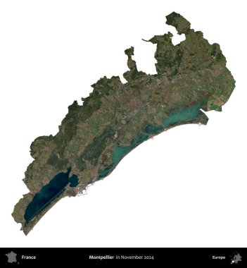 Montpellier 'de. Fransa 'nın idari bölgesi, Kasım 2024' te çekilen Kopernik Nöbetçi karolarından oluşan uydu görüntüsüyle beyaza izole edildi.