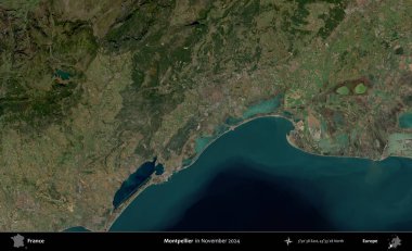 Montpellier 'de. Copernicus Sentinel 'in Kasım 2024' te çekilmiş uydu görüntüsü üzerine Fransa 'nın idari bölgesi.