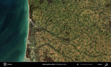 Montreuil-sur-Mer. Copernicus Sentinel 'in Şubat 2019' da çekilmiş uydu görüntüsü üzerine Fransa 'nın idari bölgesi