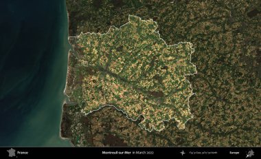 Montreuil-sur-Mer. Fransa 'nın idari alanı, Mart 2022' de çekilen Kopernik Sentinel karolarından oluşan koyu renkli bir uydu görüntüsü üzerinde vurgulandı ve özetlendi.