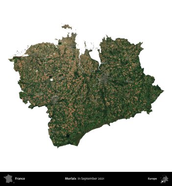 Morlaix. Fransa 'nın idari bölgesi, Eylül 2021' de çekilen Kopernik Nöbetçi karolarından oluşan bir uydu görüntüsü üzerinde beyaza izole edildi.