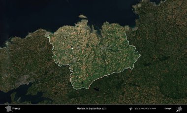 Morlaix. Fransa 'nın idari alanı, Eylül 2021' de çekilen Kopernik Sentinel karolarından oluşan koyu renkli bir uydu görüntüsü üzerinde vurgulandı ve özetlendi.