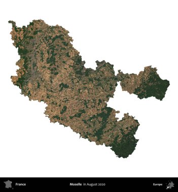 Moselle. Fransa 'nın idari bölgesi, Ağustos 2020' de çekilen Kopernik Nöbetçi karolarından oluşan bir uydu görüntüsüyle beyaza izole edildi.