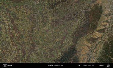 Moselle. Copernicus Sentinel 'in Mart 2022' de çekilmiş uydu görüntüsü üzerine Fransa 'nın idari bölgesi.