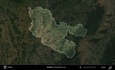 Moselle. Fransa 'nın idari alanı, Eylül 2023' te çekilen Kopernik Nöbetçi karolarından oluşan koyu renkli bir uydu görüntüsü üzerinde vurgulandı ve özetlendi.