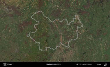 Moulin 'ler. Mart 2022 'de çekilen Copernicus Sentinel karolarından oluşan bir uydu görüntüsünde Fransa' nın idari bölgesinin ana hatları belirlendi.