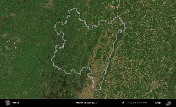 Macon. Nisan 2022 'de çekilen Copernicus Sentinel karolarından oluşan bir uydu görüntüsünde Fransa' nın idari bölgesinin ana hatları belirlendi.