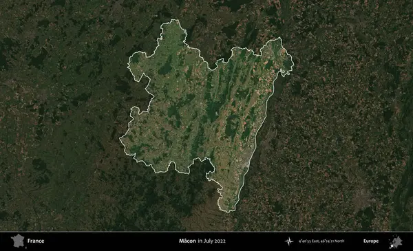 Macon. Fransa 'nın idari alanı, Temmuz 2022' de çekilen Kopernik Nöbetçi karolarından oluşan koyu renkli bir uydu görüntüsüyle vurgulandı ve özetlendi.
