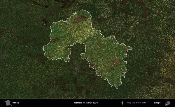 Mamers. Fransa 'nın idari alanı, Mart 2020' de çekilen Kopernik Nöbetçi karolarından oluşan koyu renkli bir uydu görüntüsü üzerinde vurgulandı ve özetlendi.