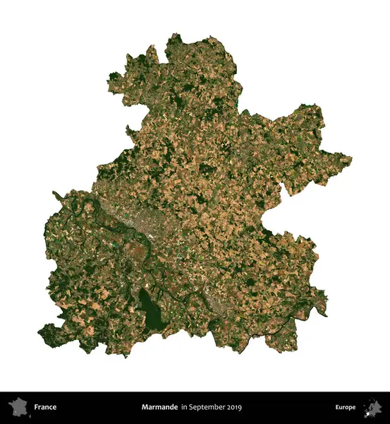 Marmande. Fransa 'nın idari bölgesi, Eylül 2019' da çekilen Kopernik Nöbetçi karolarından oluşan uydu görüntüsüyle beyaza izole edildi.