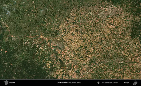 Marmande. Copernicus Sentinel 'in Ekim 2023' te çekilmiş uydu görüntüsü üzerine Fransa 'nın idari bölgesi.