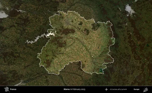Marne. Fransa 'nın idari alanı, Şubat 2023' te çekilen Kopernik Nöbetçi karolarından oluşan koyu renkli bir uydu görüntüsü üzerinde vurgulandı ve özetlendi.