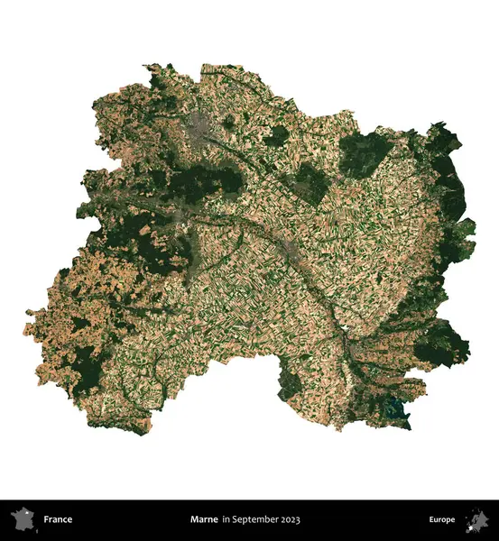 Marne. Fransa 'nın idari bölgesi, Eylül 2023' te çekilen Kopernik Nöbetçi karolarından oluşan bir uydu görüntüsü üzerinde beyaza izole edildi.
