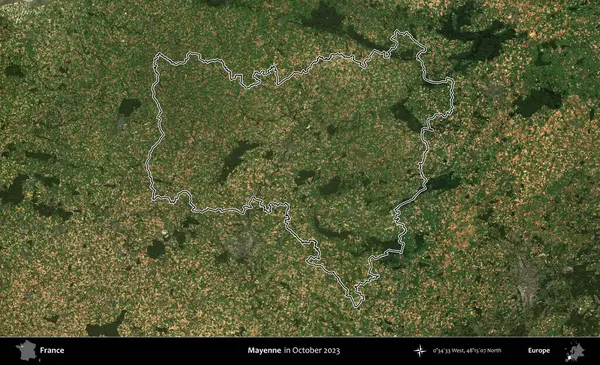 Mayenne. Copernicus Sentinel 'in Ekim 2023' te çekilen uydu görüntüsünde Fransa 'nın idari bölgesinin ana hatları belirlendi.