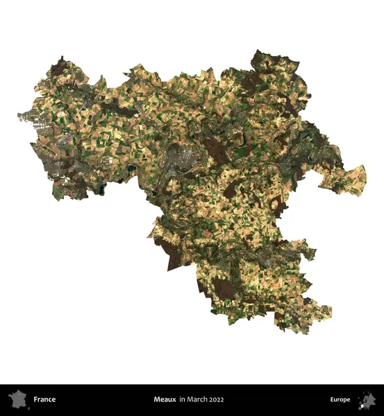 Meaux. Fransa 'nın idari bölgesi, Mart 2022' de çekilen Kopernik Nöbetçi karolarından oluşan bir uydu görüntüsüyle beyaza izole edildi.