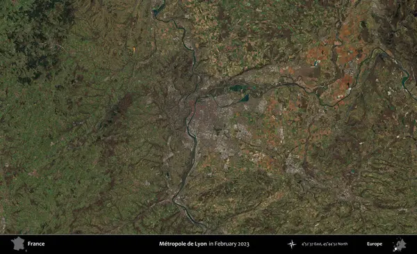 Metropole de Lyon 'da. Copernicus Sentinel 'in Şubat 2023' te çekilmiş uydu görüntüsü üzerine Fransa 'nın idari bölgesi.