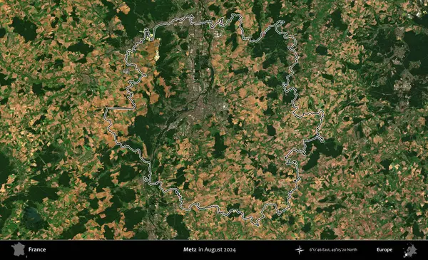 Metz. Copernicus Sentinel 'in Ağustos 2024' te çekilen uydu görüntüsünde Fransa 'nın idari bölgesinin ana hatları belirlendi.