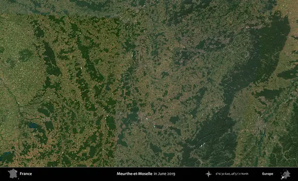 Meurthe-et-Moselle. Copernicus Sentinel 'in Haziran 2019' da çekilmiş uydu görüntüsü üzerine Fransa 'nın idari bölgesi.