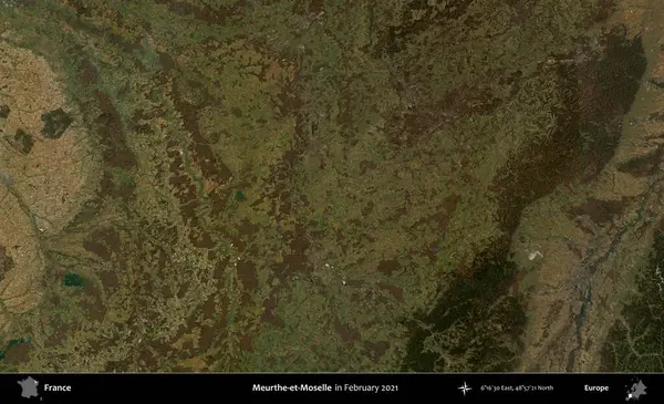 Meurthe-et-Moselle. Copernicus Sentinel 'in Şubat 2021' de çekilmiş uydu görüntüsü üzerine Fransa 'nın idari bölgesi.