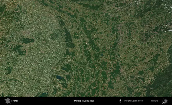 Meuse. Copernicus Sentinel 'in Haziran 2020' de çekilmiş uydu görüntüsü üzerine Fransa 'nın idari bölgesi.