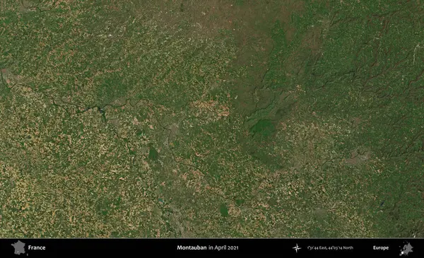 Montauban. Copernicus Sentinel 'in Nisan 2021' de çekilmiş uydu görüntüsü üzerine Fransa 'nın idari bölgesi.