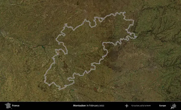 Montauban. Copernicus Sentinel 'in Şubat 2022' de çekilen uydu görüntüsünde Fransa 'nın idari bölgesinin ana hatları belirlendi.
