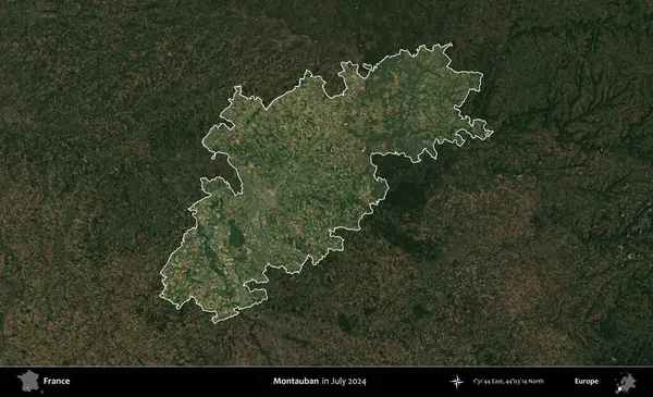 Montauban. Fransa 'nın idari alanı, Temmuz 2024' te çekilen Kopernik Nöbetçi karolarından oluşan koyu renkli bir uydu görüntüsüyle vurgulandı ve özetlendi.