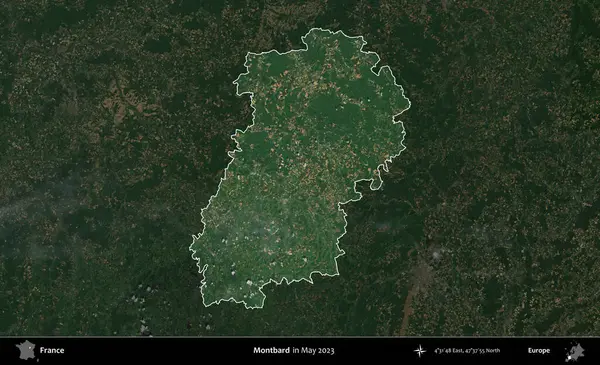 Montbard 'da. Fransa 'nın idari alanı, Mayıs 2023' te çekilen Kopernik Nöbetçi karolarından oluşan koyu renkli bir uydu görüntüsüyle vurgulandı ve özetlendi.