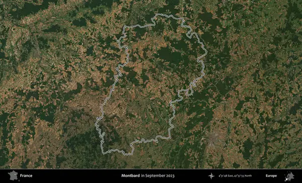Montbard 'da. Eylül 2023 'te çekilen Copernicus Sentinel karolarından oluşan bir uydu görüntüsünde Fransa' nın idari bölgesinin ana hatlarını çizdim.