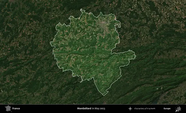 Montbeliard 'da. Fransa 'nın idari alanı, Mayıs 2023' te çekilen Kopernik Nöbetçi karolarından oluşan koyu renkli bir uydu görüntüsüyle vurgulandı ve özetlendi.