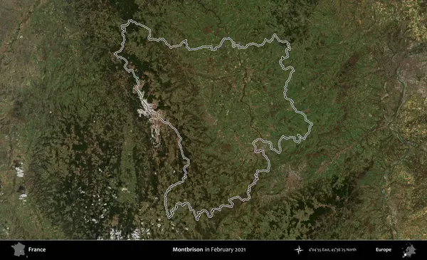 Montbrison 'da. Copernicus Sentinel 'in Şubat 2021' de çekilen uydu görüntüsünde Fransa 'nın idari bölgesinin ana hatları belirlendi.