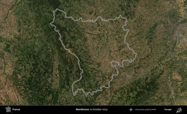 Montbrison 'da. Copernicus Sentinel 'in Ekim 2023' te çekilen uydu görüntüsünde Fransa 'nın idari bölgesinin ana hatları belirlendi.