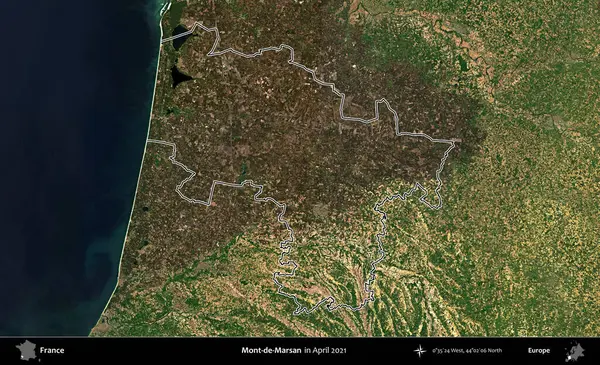 Mont-de-Marsan. Copernicus Sentinel 'in Nisan 2021' de çekilen uydu görüntüsünde Fransa 'nın idari bölgesinin ana hatları belirlendi.