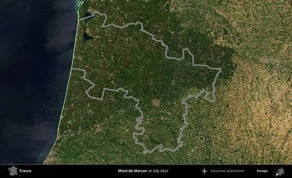 Mont-de-Marsan. Copernicus Sentinel 'in Temmuz 2022' de çekilen uydu görüntüsünde Fransa 'nın idari bölgesinin ana hatları belirlendi.