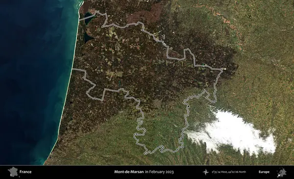 Mont-de-Marsan. Copernicus Sentinel 'in Şubat 2023' te çekilen uydu görüntüsünde Fransa 'nın idari bölgesinin ana hatları belirlendi.