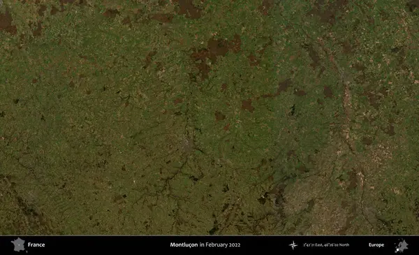 Montlucon 'da. Copernicus Sentinel 'in Şubat 2022' de çekilmiş uydu görüntüsü üzerine Fransa 'nın idari bölgesi.