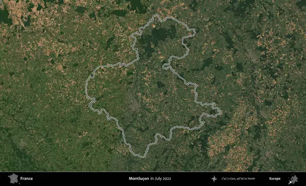 Montlucon 'da. Copernicus Sentinel 'in Temmuz 2022' de çekilen uydu görüntüsünde Fransa 'nın idari bölgesinin ana hatları belirlendi.