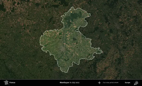 Montlucon 'da. Fransa 'nın idari alanı, Temmuz 2022' de çekilen Kopernik Nöbetçi karolarından oluşan koyu renkli bir uydu görüntüsüyle vurgulandı ve özetlendi.