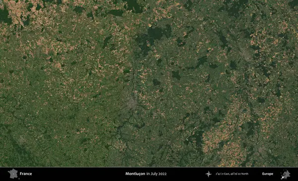 Montlucon 'da. Copernicus Sentinel 'in Temmuz 2022' de çekilmiş uydu görüntüsü üzerine Fransa 'nın idari bölgesi.