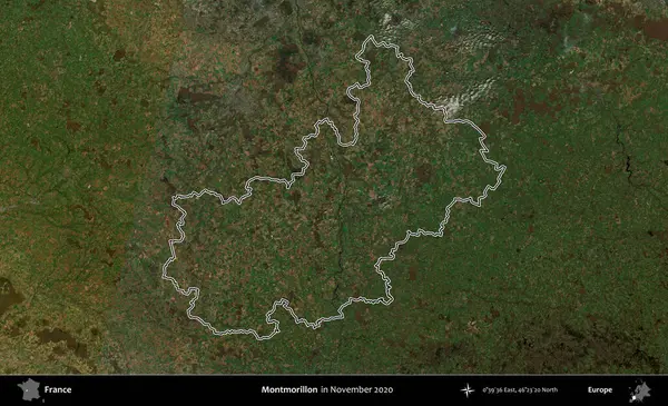 Montmorillon 'da. Copernicus Sentinel 'in Kasım 2020' de çekilen uydu görüntüsünde Fransa 'nın idari bölgesinin ana hatları belirlendi.