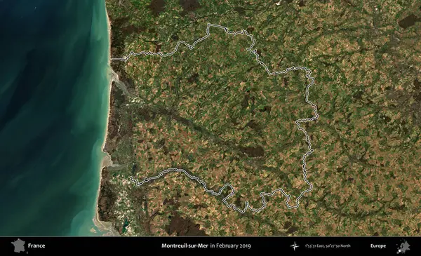 Montreuil-sur-Mer. Copernicus Sentinel 'in Şubat 2019' da çekilen uydu görüntüsünde Fransa 'nın idari bölgesinin ana hatları belirlendi.