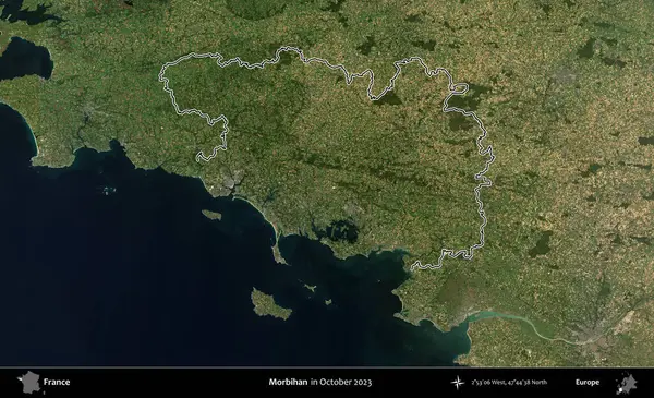 Morbihan. Copernicus Sentinel 'in Ekim 2023' te çekilen uydu görüntüsünde Fransa 'nın idari bölgesinin ana hatları belirlendi.