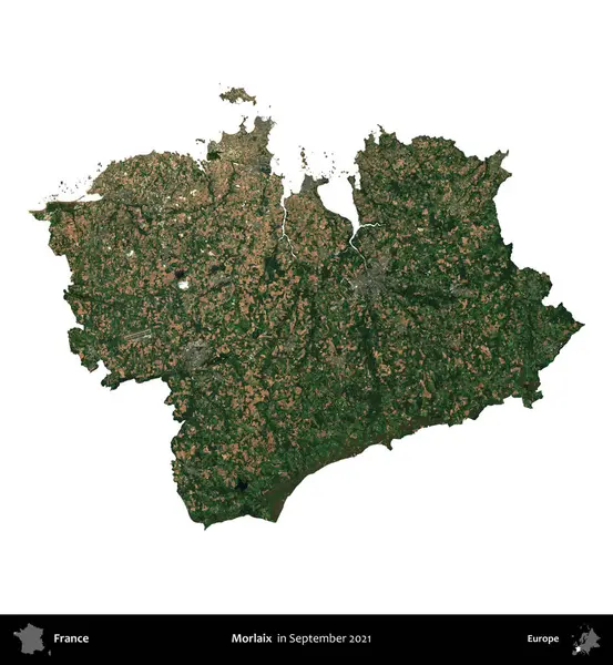 Morlaix. Fransa 'nın idari bölgesi, Eylül 2021' de çekilen Kopernik Nöbetçi karolarından oluşan bir uydu görüntüsü üzerinde beyaza izole edildi.